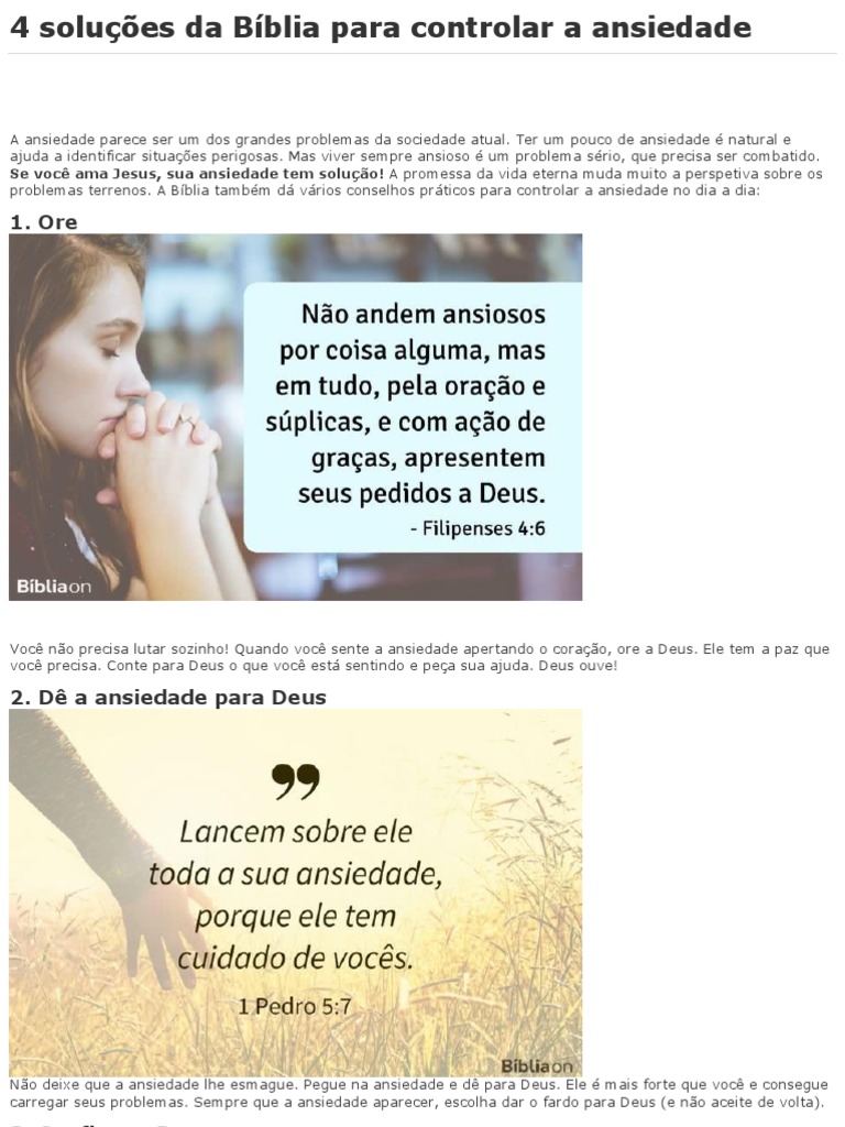 4 Soluções Da Bíblia para Controlar A Ansiedade | PDF