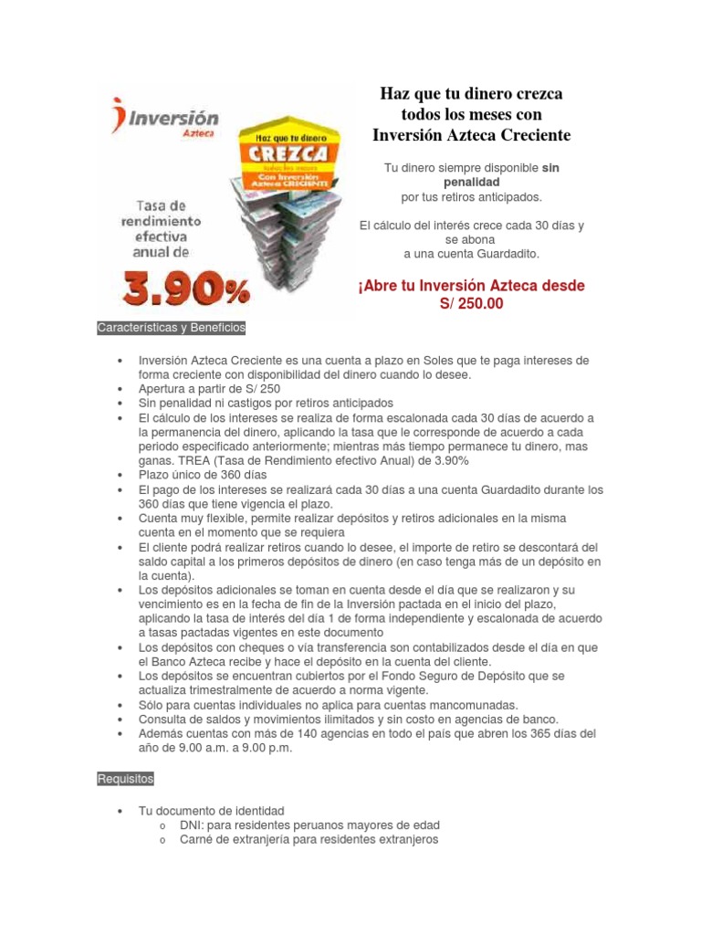 Inversión Azteca Creciente: Crece tu dinero | PDF | Depósito a plazo ...