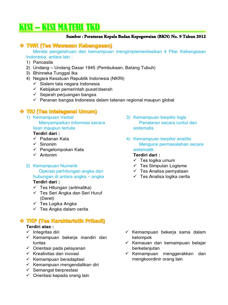 Kisi Kisi Materi Tes Wawasan Kebangsaan Cpns