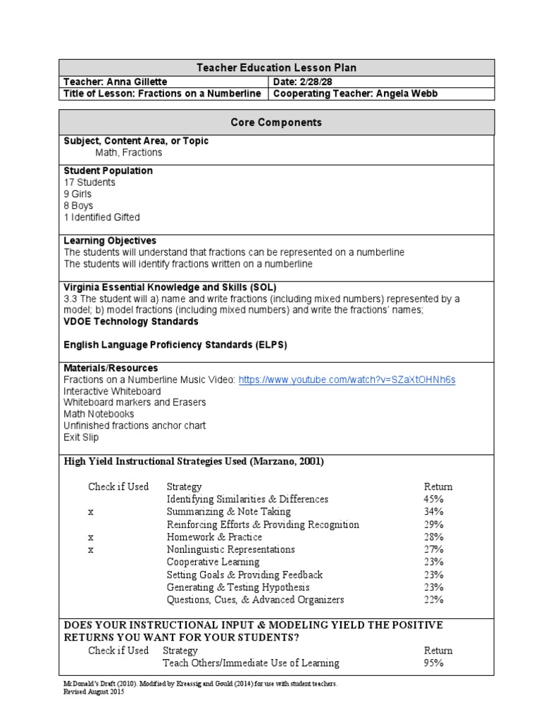 Fractions on a Number Line Lesson Plan | PDF | Fraction (Mathematics ...