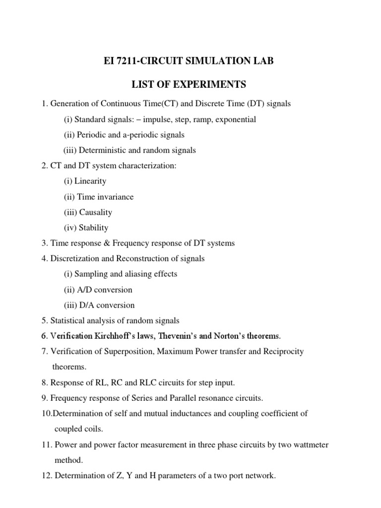 Circuit Simulation Lab Experiments Guide | PDF | Electrical Network ...