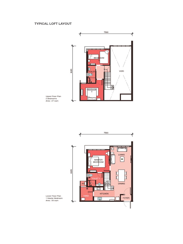 Typical Loft Layout: Upper Floor Plan 2 Bedrooms Area: 27 SQM | PDF
