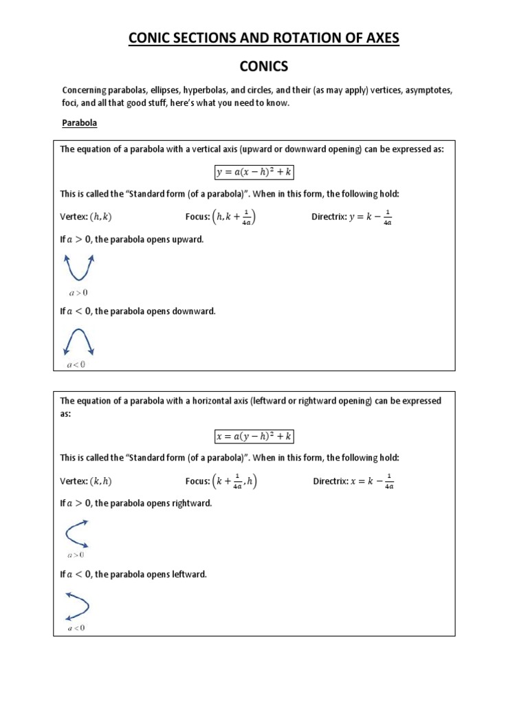 Conic Sections and Rotation of Axes PDF Ellipse Analytic Geometry