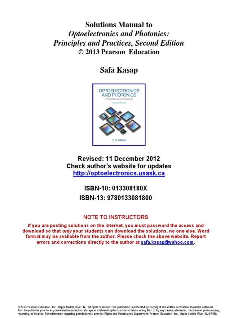 Optoelectronics Photonics Principles Practices 2nd Edition Kasap