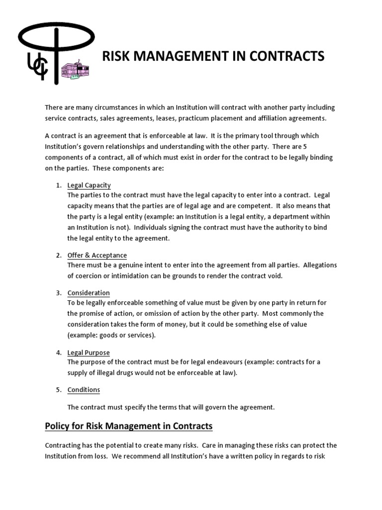 Contract Risk Management Guidelines | PDF | Indemnity | Insurance
