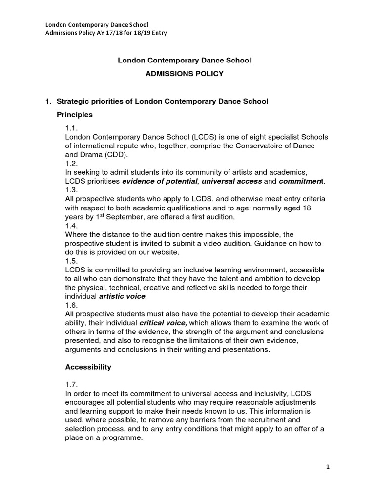 London Contemporary Dance School Admissions Policy | PDF | College ...