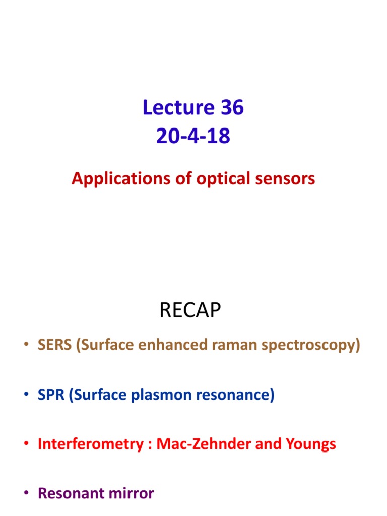JSL Lecture 36200418 Applications of Optical Sensors PDF Ph