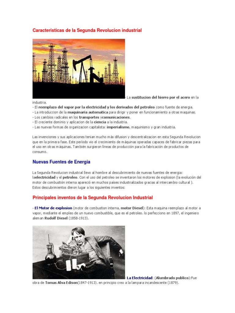 Caracteristicas de La Segunda Revolucion Industrial | PDF | Revolución  industrial | Telegrafía