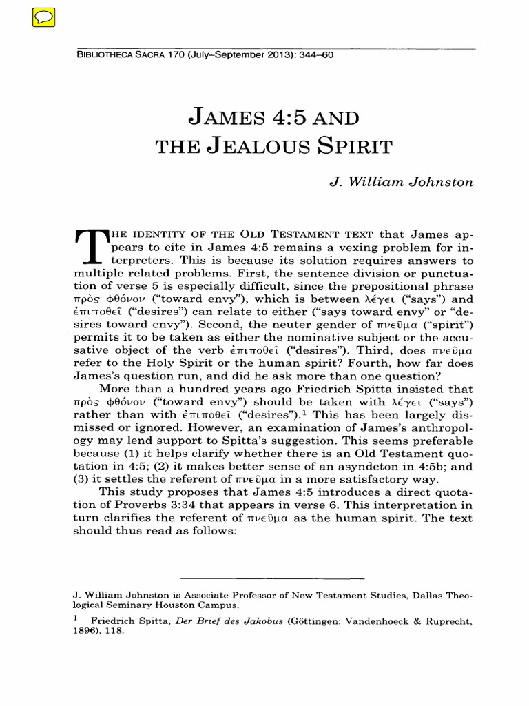 James 4.5 and The Jealous Spirit | PDF | Epistle Of James | New Testament