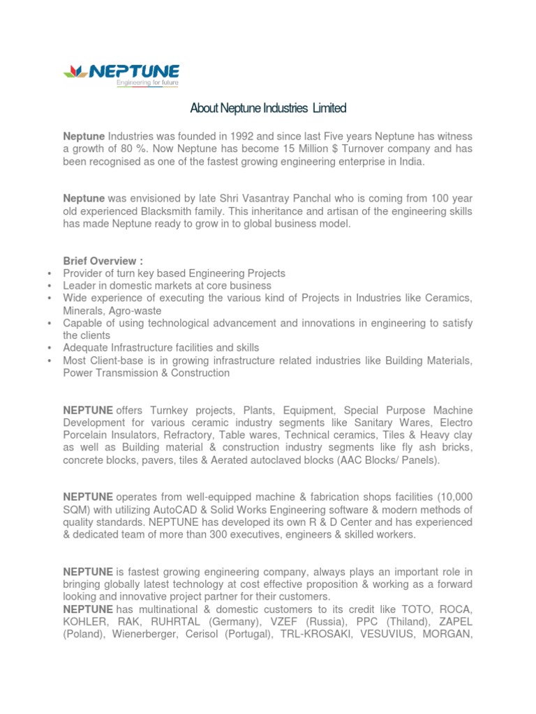 Neptune Industries: Engineering Solutions | PDF | Brick | Fly Ash