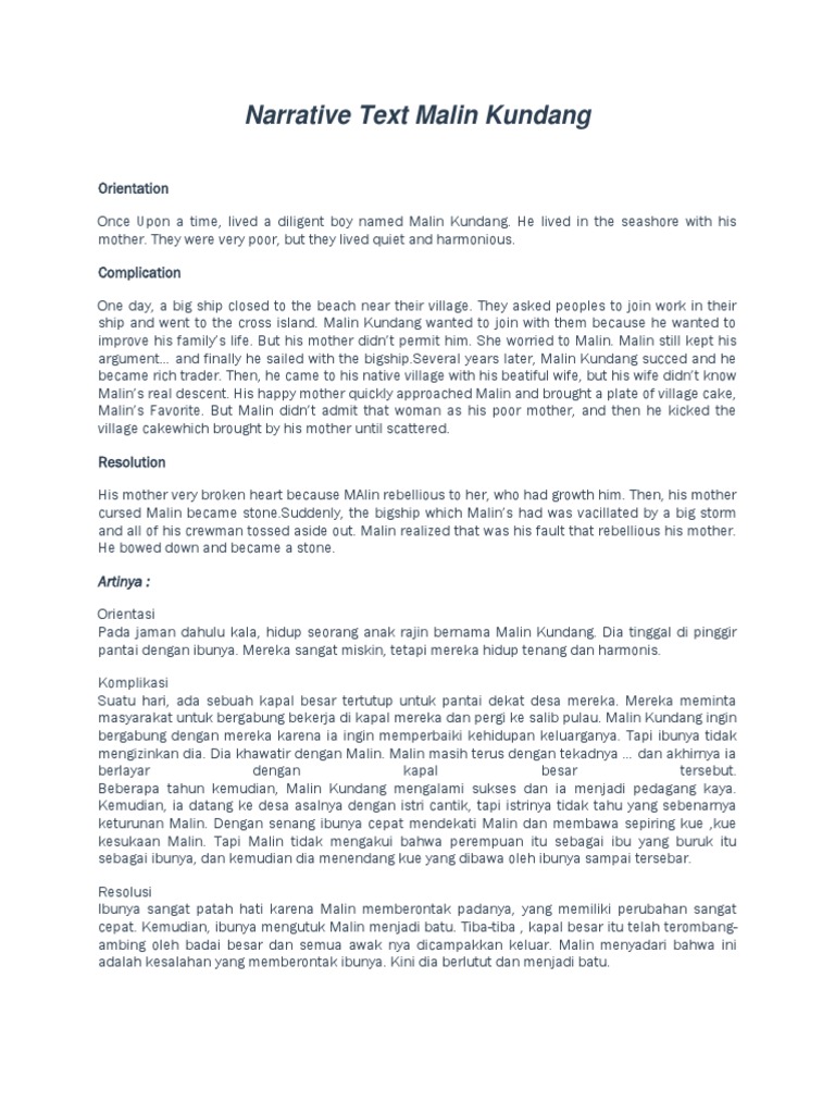 Soal Narrative Text Malin Kundang