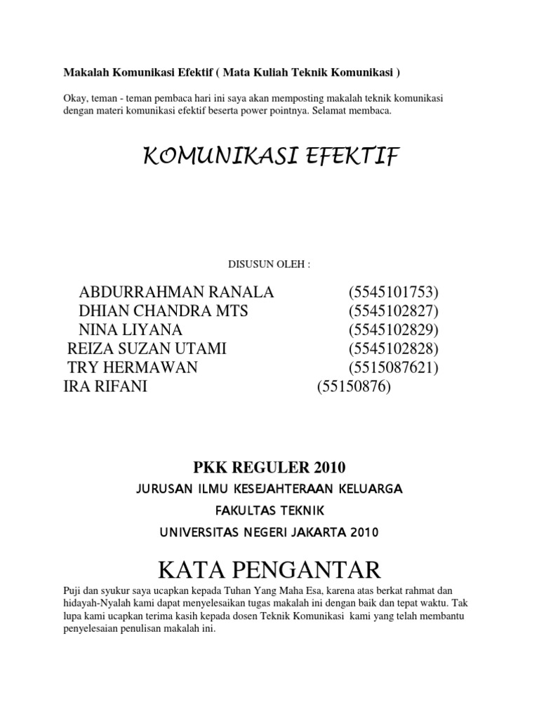 Komunikasi Efektif Kata Pengantar