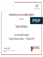 Georgia Educator Ethics Program Exit Certificate of Achievement