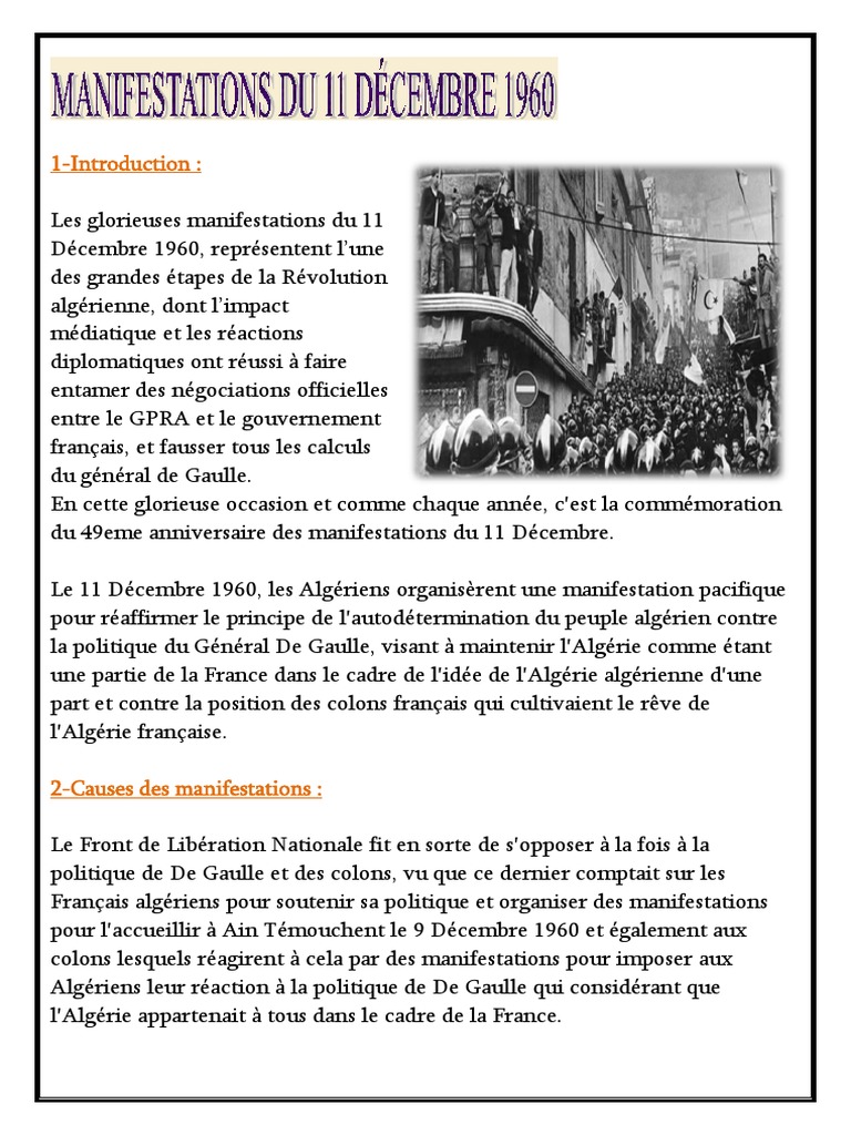 Manifestations du 11 Décembre 1960 en Algérie | PDF | Algérie | Charles ...