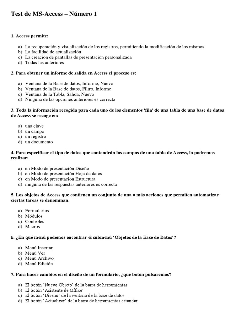 Test de Acess | PDF | Tabla (base de datos) | Bases de datos