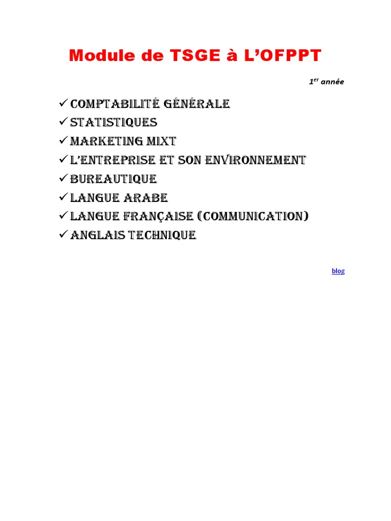 Module de TSGE (OFPPT) | PDF