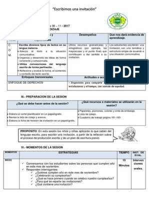 SESIÓN de APRENDIZAJtarjeta de Invitacion, PDF, Aprendizaje