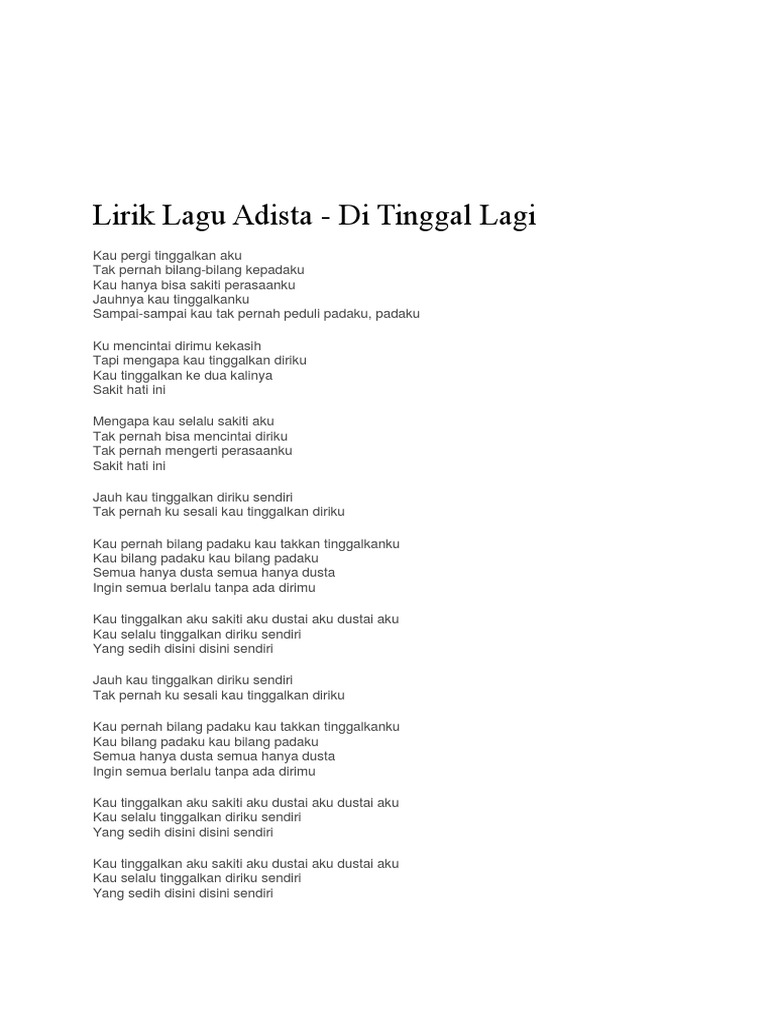 Lirik Lagu Adista Pdf