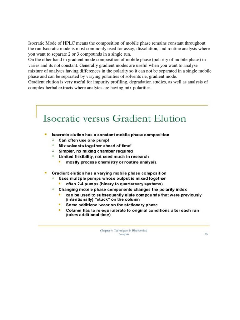 Isocratic vs Gradient Elution in HPLC | PDF | Elution | High ...