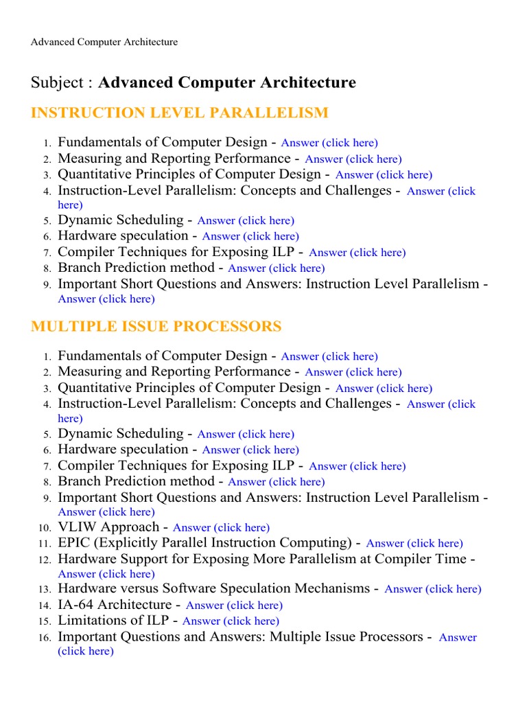 Advanced Computer Architecture - Lecture Notes, Study Material and ...