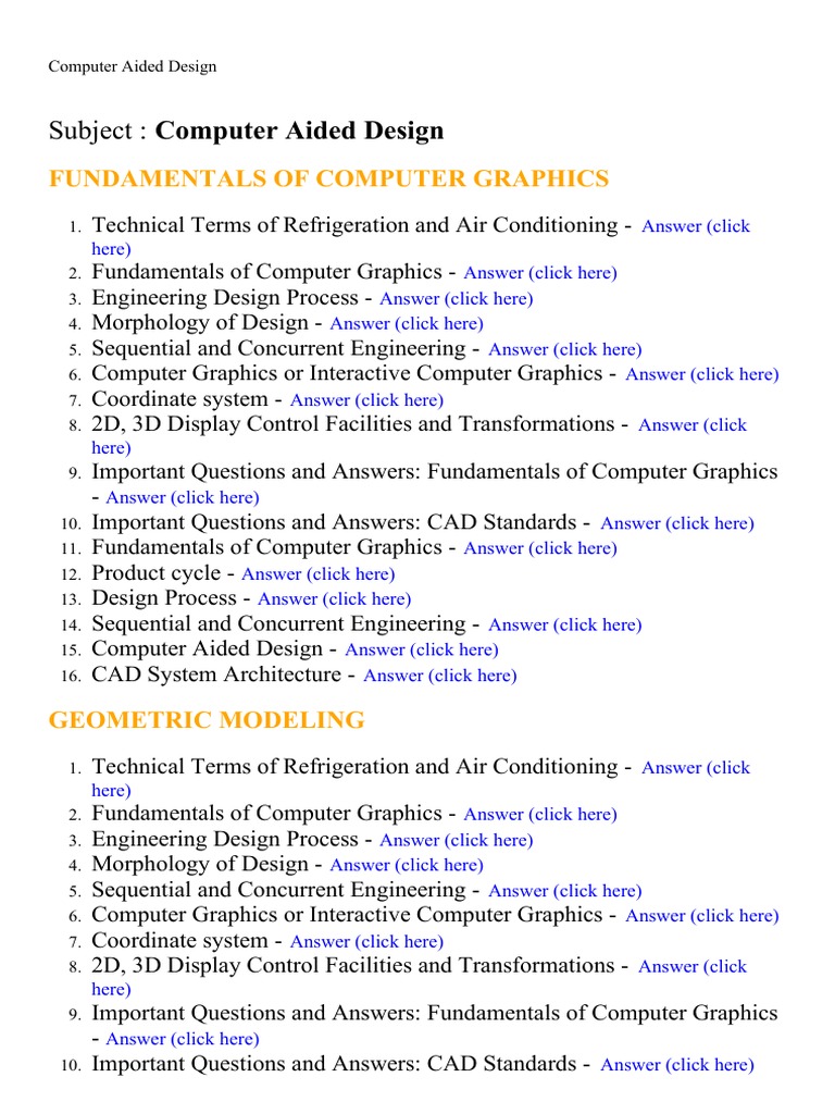 Computer Aided Design Lecture Notes, Study Material and Important