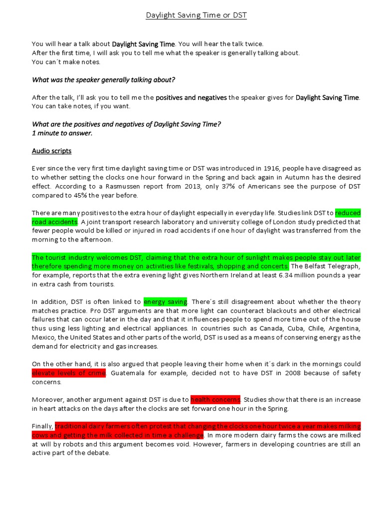 Daylight Saving Time: Pros and Cons | PDF | Daylight Saving Time | Dairy