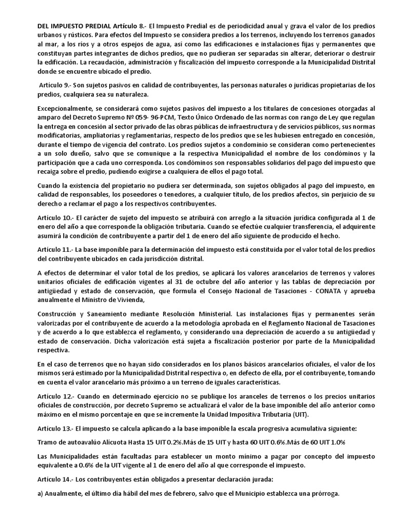 Del Impuesto Predial Artículo 8 PDF Impuestos Propiedad