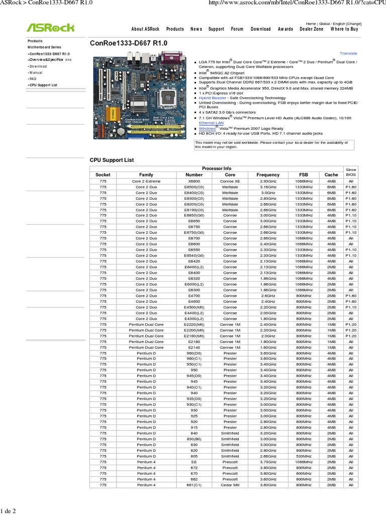 ASRock ConRoe1333-D667 REV. G/A 1.01 Socket 775 (LGA775) Motherboard and BP