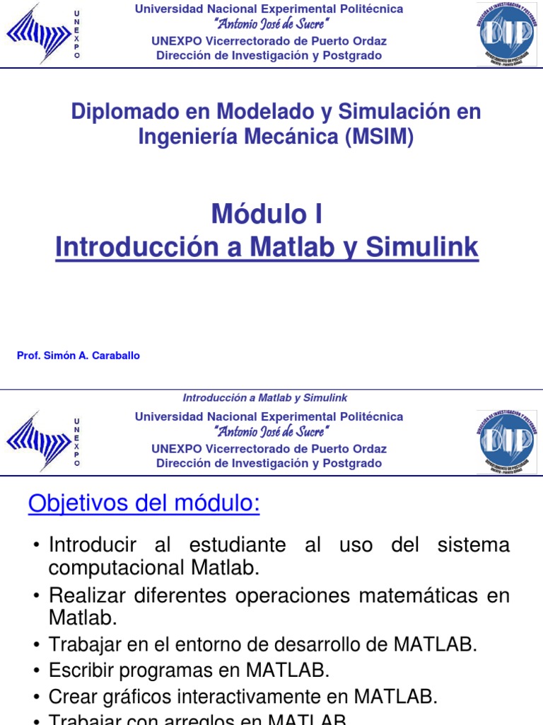 Módulo I Introducción a Matlab y Simulink Diplomado en Modelado y