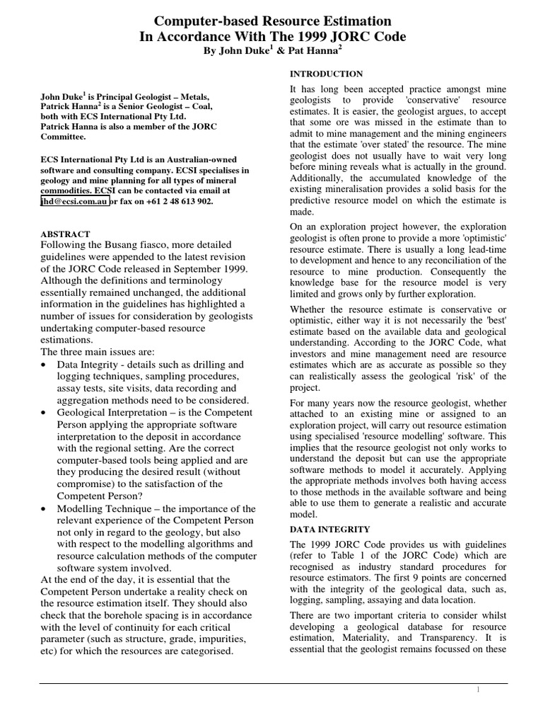 Computer Based Resource Estimation PDF | PDF | Geology | Coal Mining