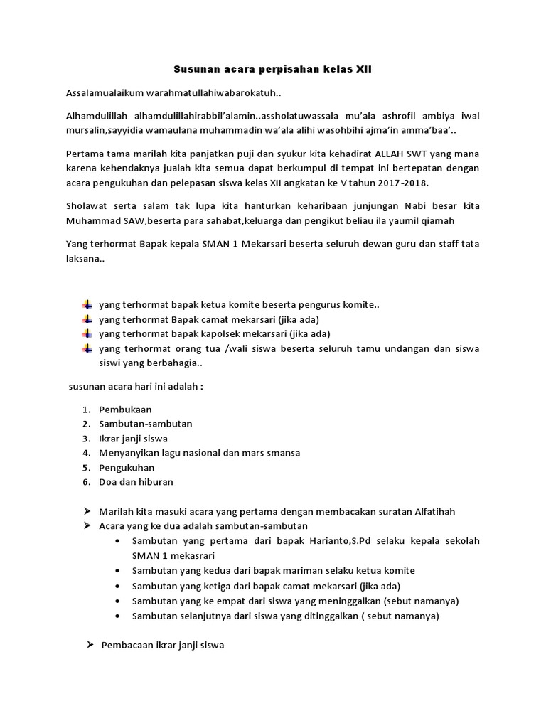 Susunan Acara Perpisahan Kelas Xii Pdf