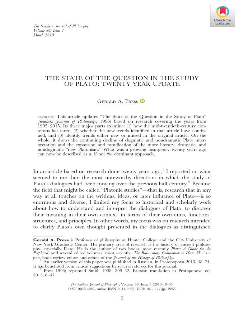 Status Quaestionis Platonicae PDF Leo Strauss Plato