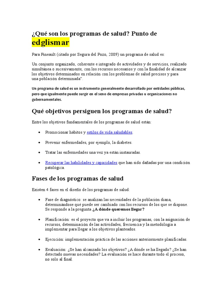 Programas de Salud: Objetivos y Fases | PDF | Toma de decisiones ...