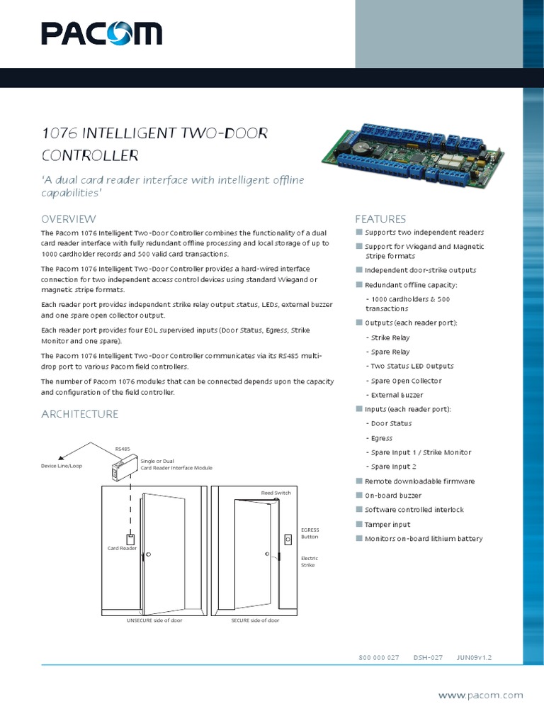 PACOM 1076 Intelligent 2 Door Controller Datasheet | PDF | Access ...