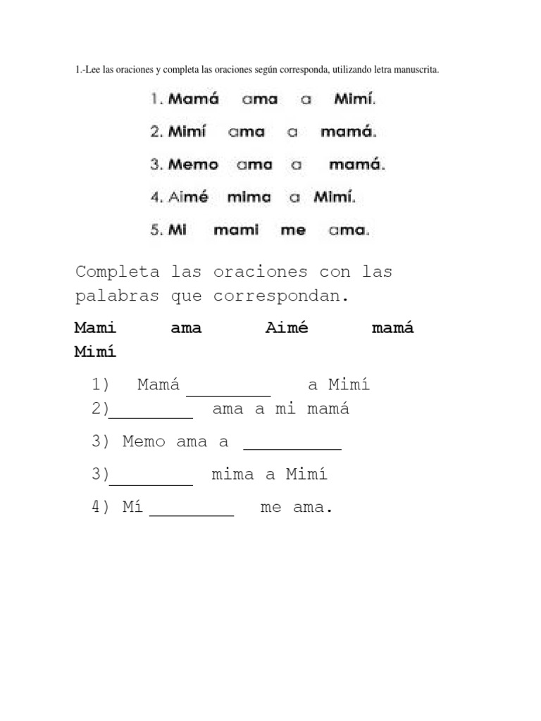 Oraciones con la letra M para niños | PDF | Poesía