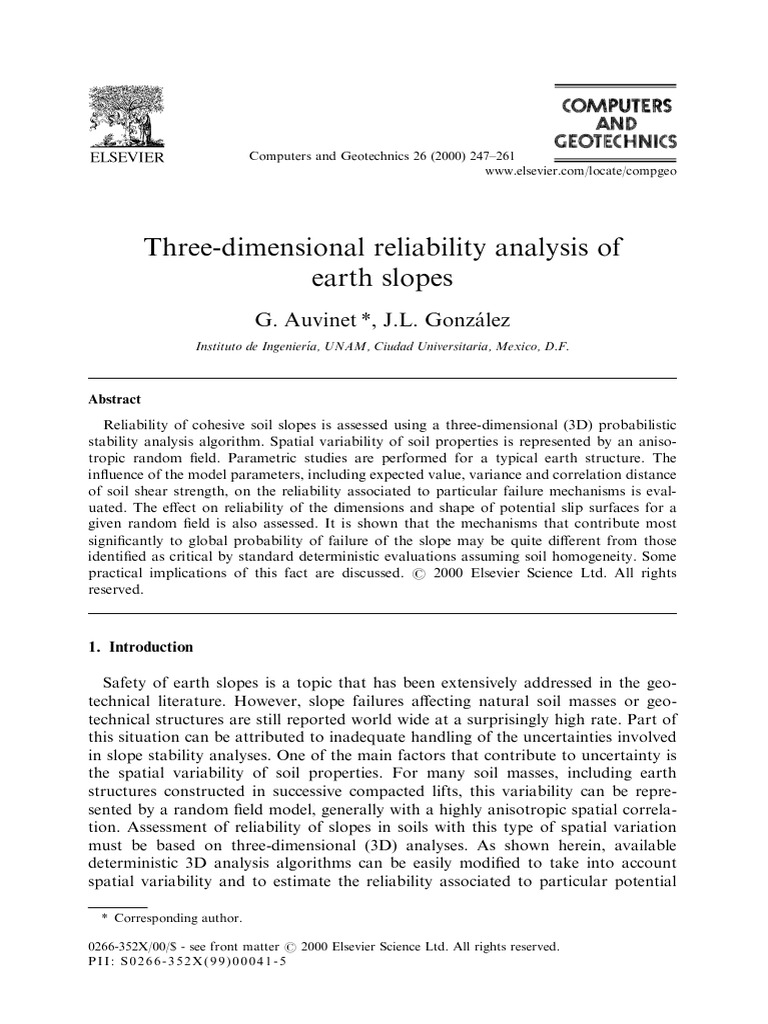 Auvinet2000 Three Dimensional Realibility Analysis of Earth Slopes ...