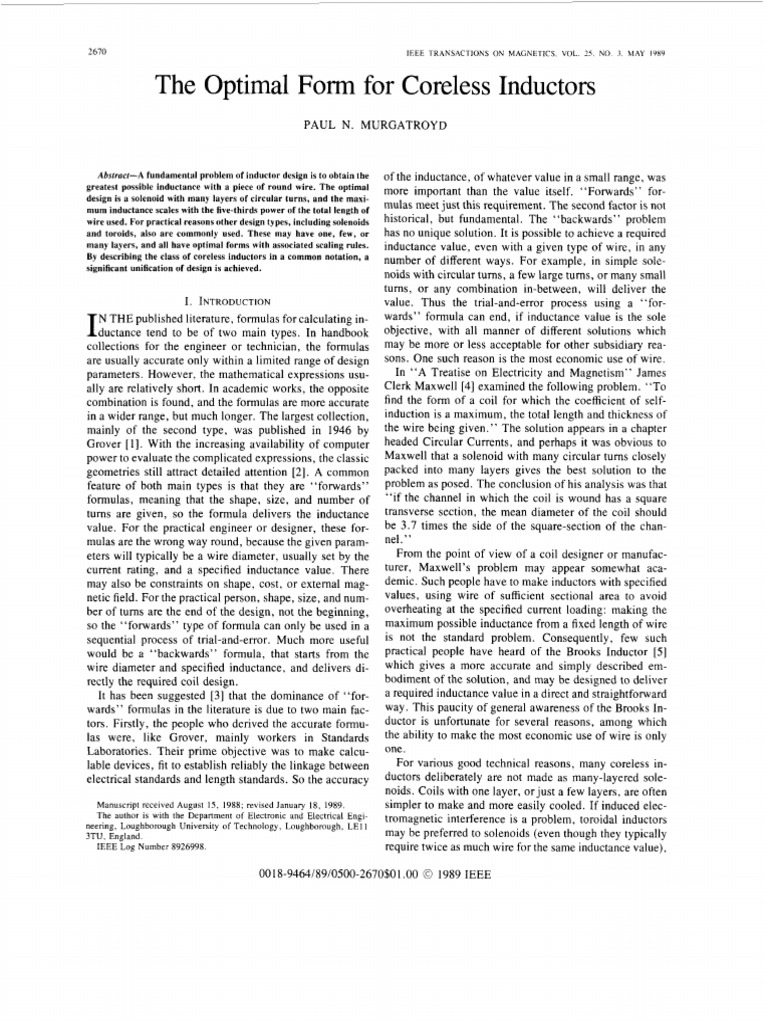 Optimal Design of Coreless Inductors | PDF | Inductance | Inductor