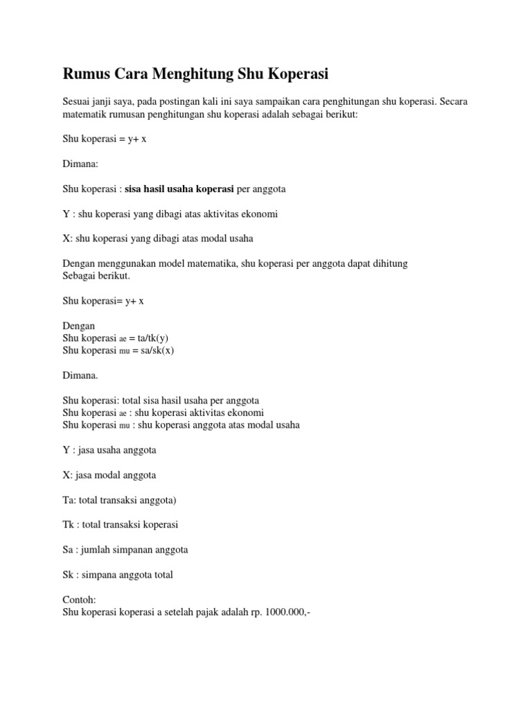Rumus Cara Menghitung Shu Koperasi