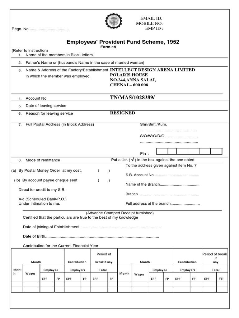 EPF Form 19 Withdrawal Instructions | PDF | Cheque | Money