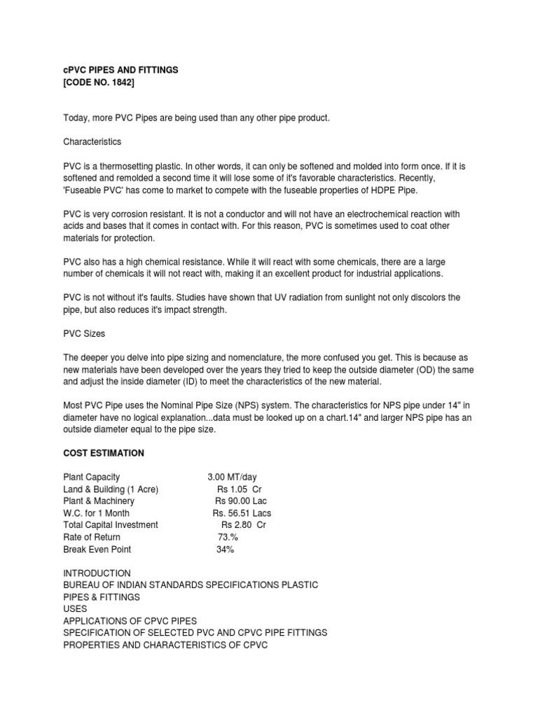 CPVC Pipes and Fittings | PDF | Polyvinyl Chloride | Pipe (Fluid ...