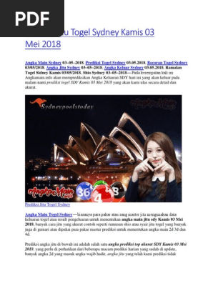 Prediksi Jitu Togel Sydney Kamis 03 Mei 2018 Pdf