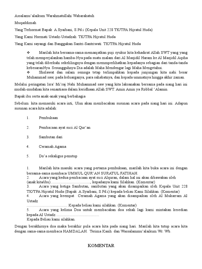 Contoh Mc Acara Isra Mi Raj Barisan Contoh