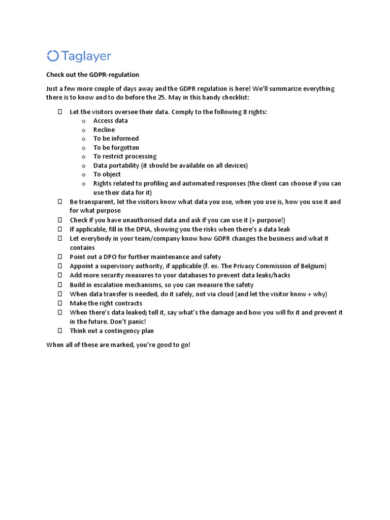 GDPR Compliance Checklist Guide | PDF