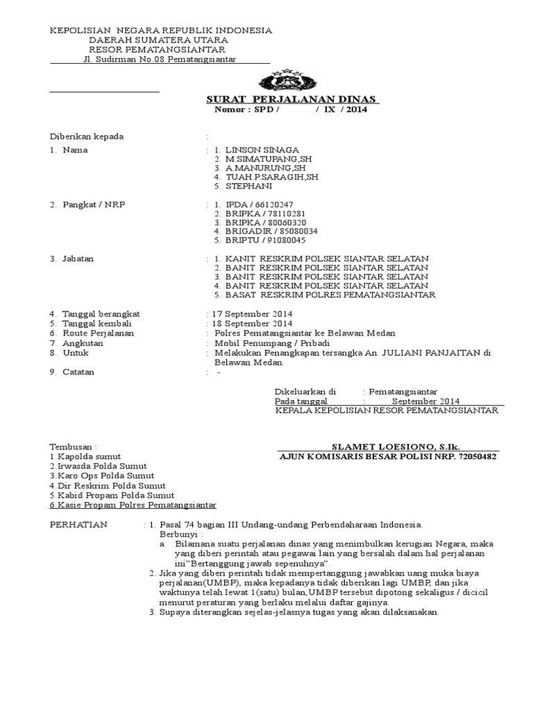 Contoh Surat Jalan Dinas