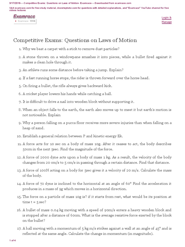 Laws of Motion Questions Force Mass