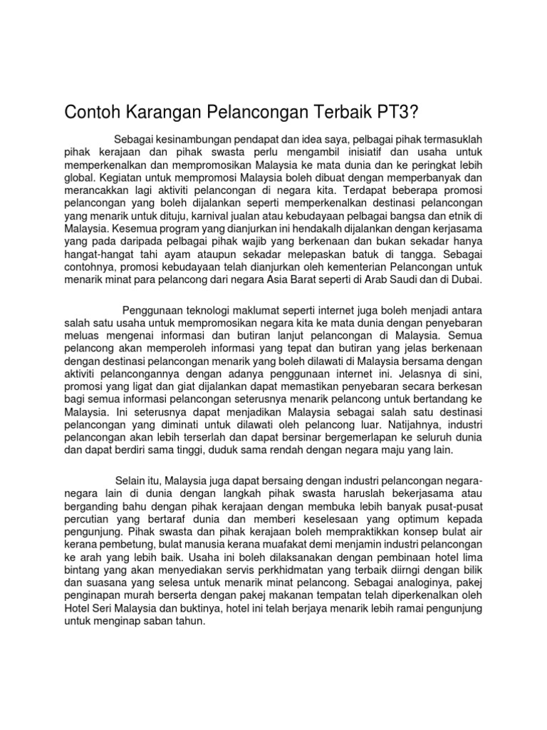 Contoh Karangan Pelancongan Terbaik PT3