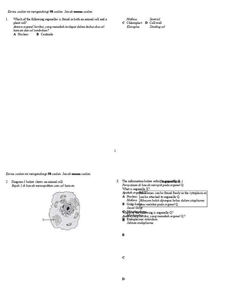 50 Questions on Cell Biology and Organelles | PDF | Mitochondrion ...