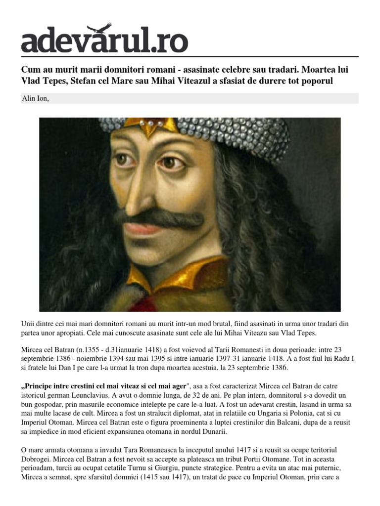 Locale Targu Jiu Cum Murit Marii Domnitori Romani Asasinate Celebre Tradari Moartea Vlad Tepes Stefan Mare Mihai Viteazul Sfasiat Durere Poporul 1 54f1c769448e03c0fd137995 Index