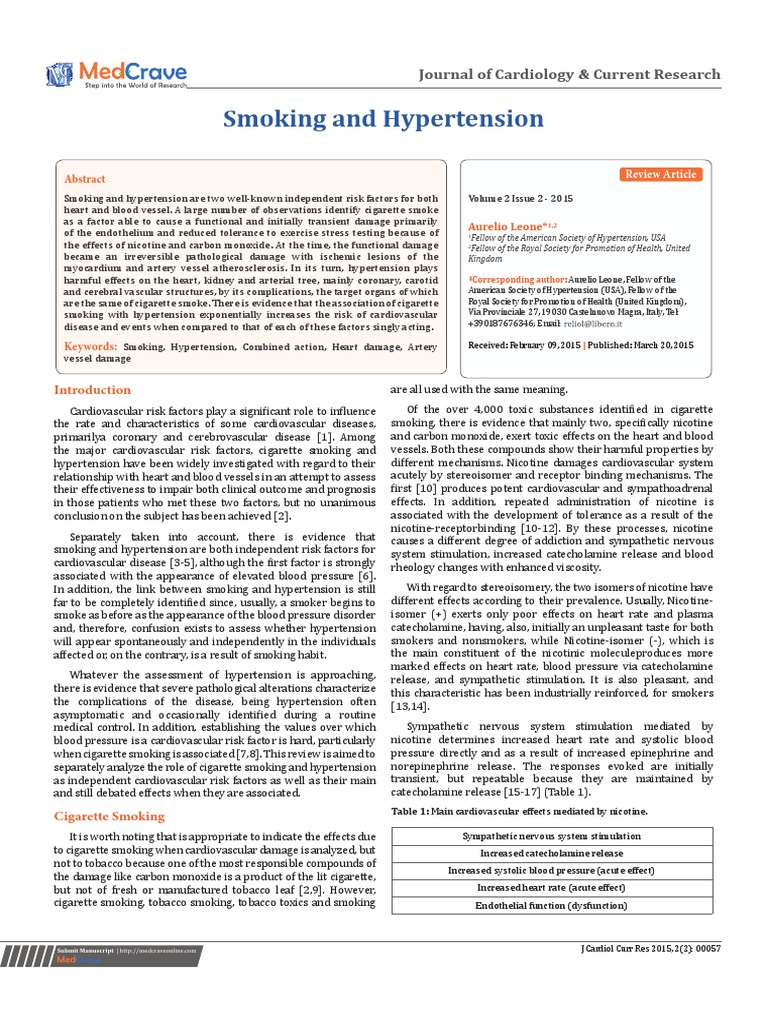 Smoking and Hypertension PDF Hypertension Coronary Artery Disease