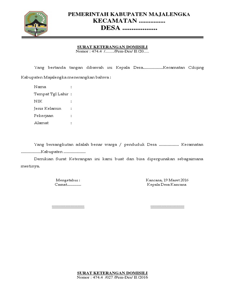 Surat Keterangan Domisili Haji Contoh Surat